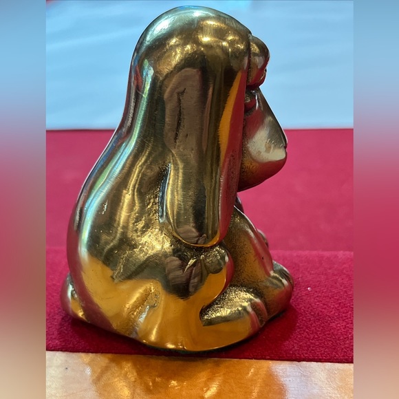 Basset HOUND SOLID BRASS DOG Puppy Droopy Ears 3” Tall golden Heavy Figurine MCM - Picture 4 of 15